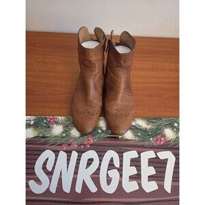 BALDININI Women's Tan Classic Italian Leather Brogues Ankle Boots Sz 36/us 6